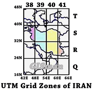 نحوه قرارگیری نقشه ایران در چهار زون سیستم تصویر یو تی ام