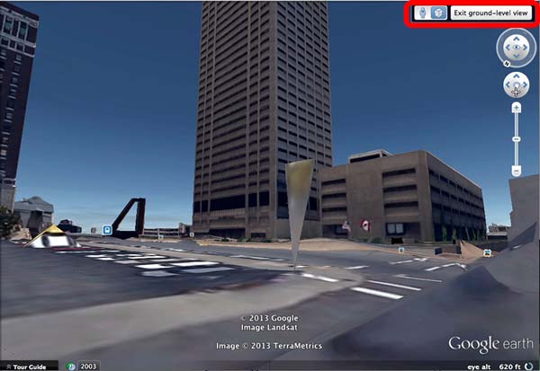 در حالت Ground-Level View میتوانیم ساختمانها را نیز بصورت سهبعدی ببینیم